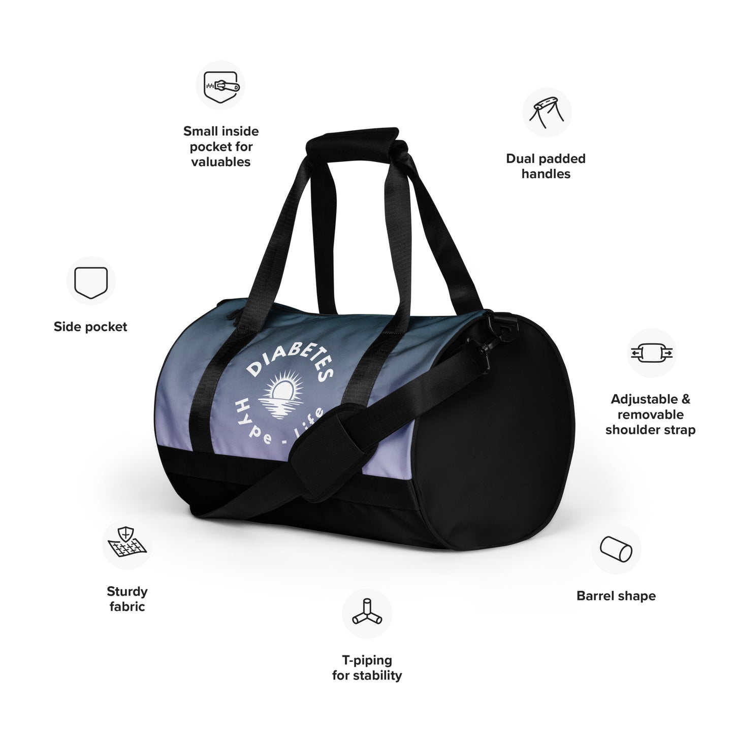 Diabetes Hype-Life - Small Duffel Gym Bag - Ombre