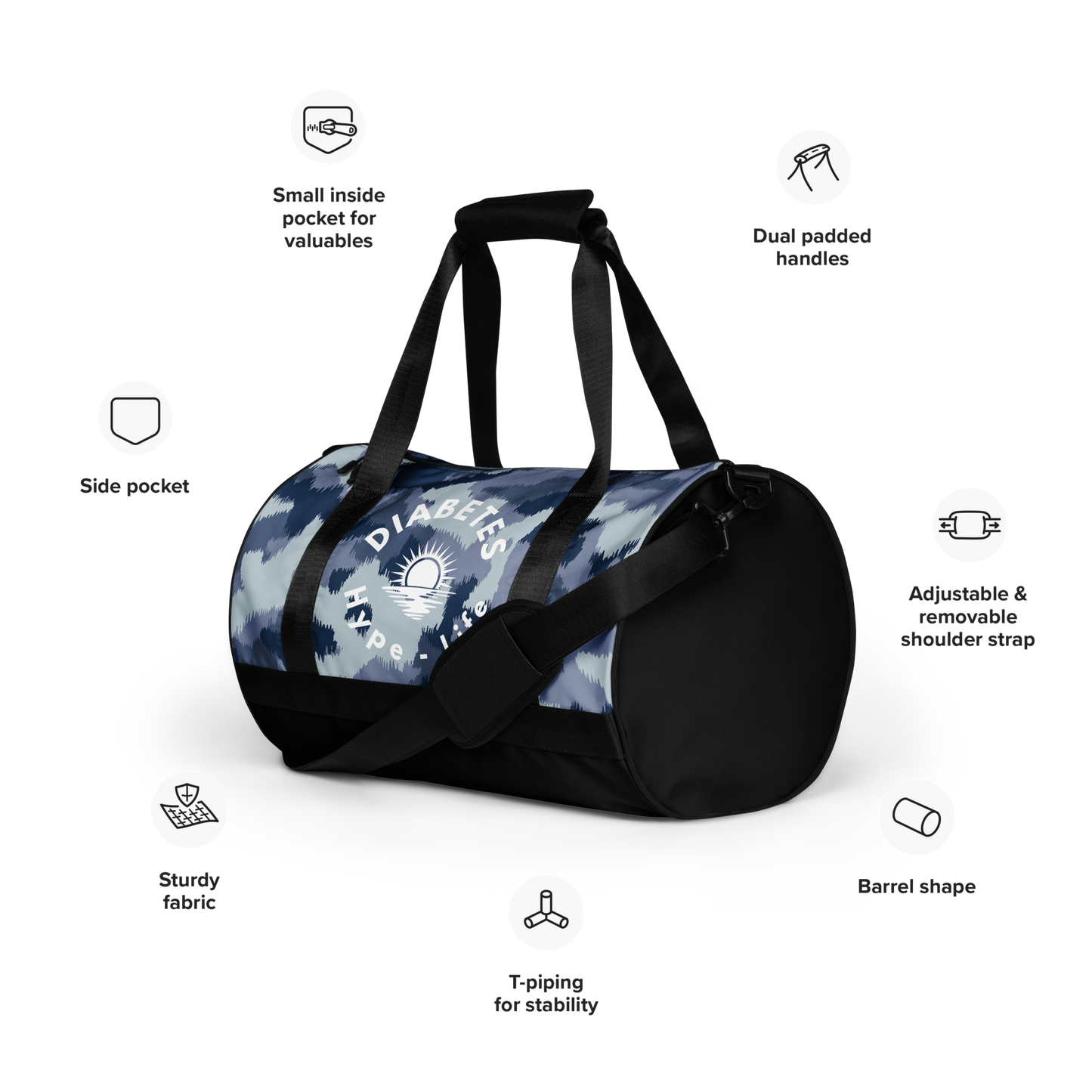 Diabetes Hype-Life - Small Duffel Gym Bag - Blue Camo